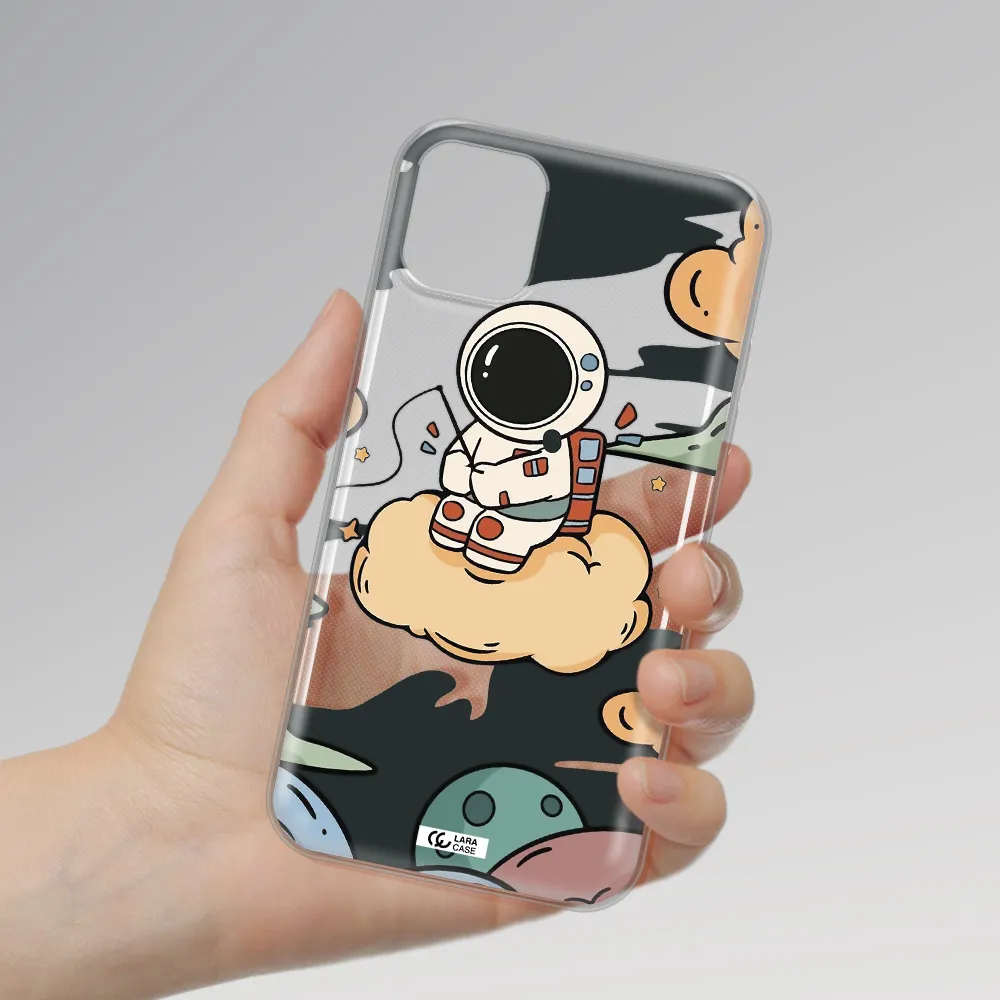 a cartoon astronaut sitting on a cloud Apple iPhone 11 Clear TPU Case