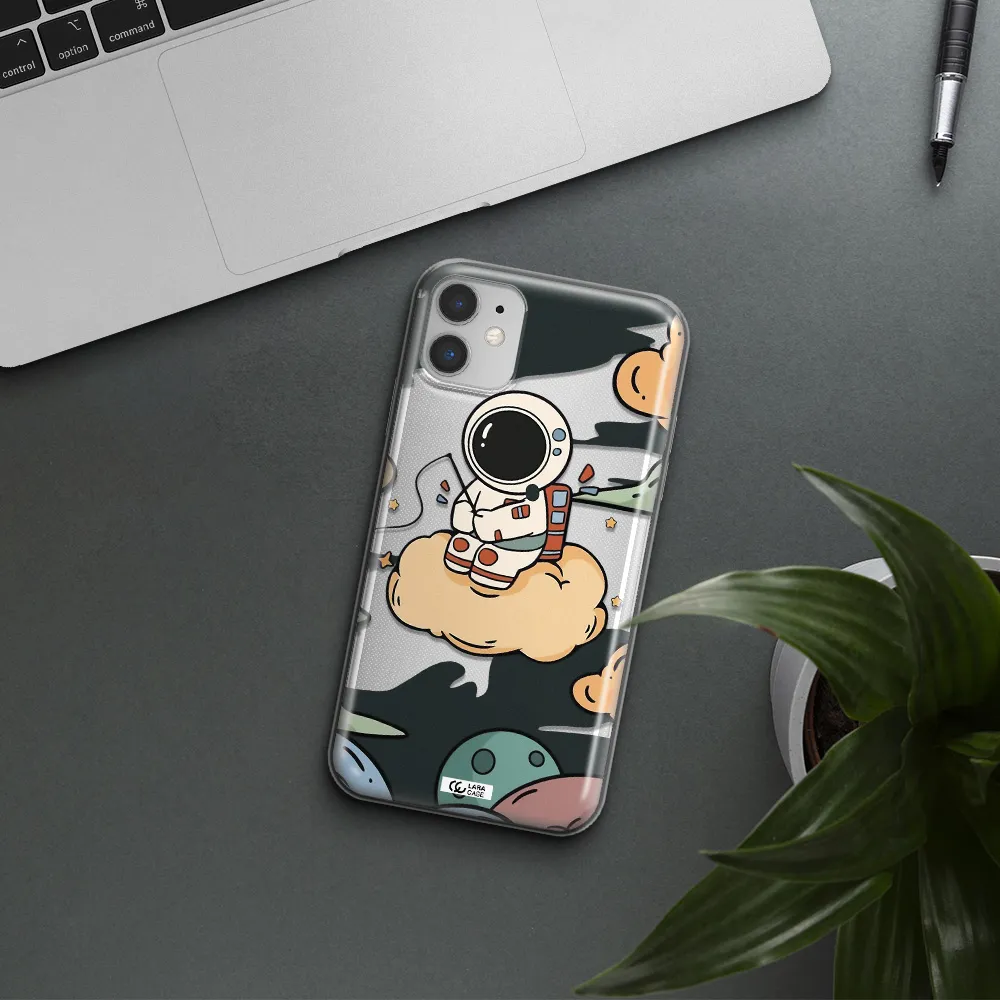 a cartoon astronaut sitting on a cloud Apple iPhone 11 Clear TPU Case