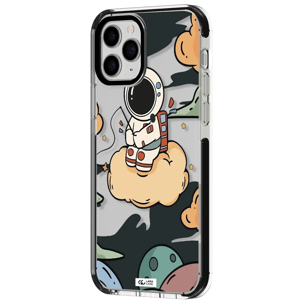 a cartoon astronaut sitting on a cloud Apple iPhone 11 pro impact black border Case