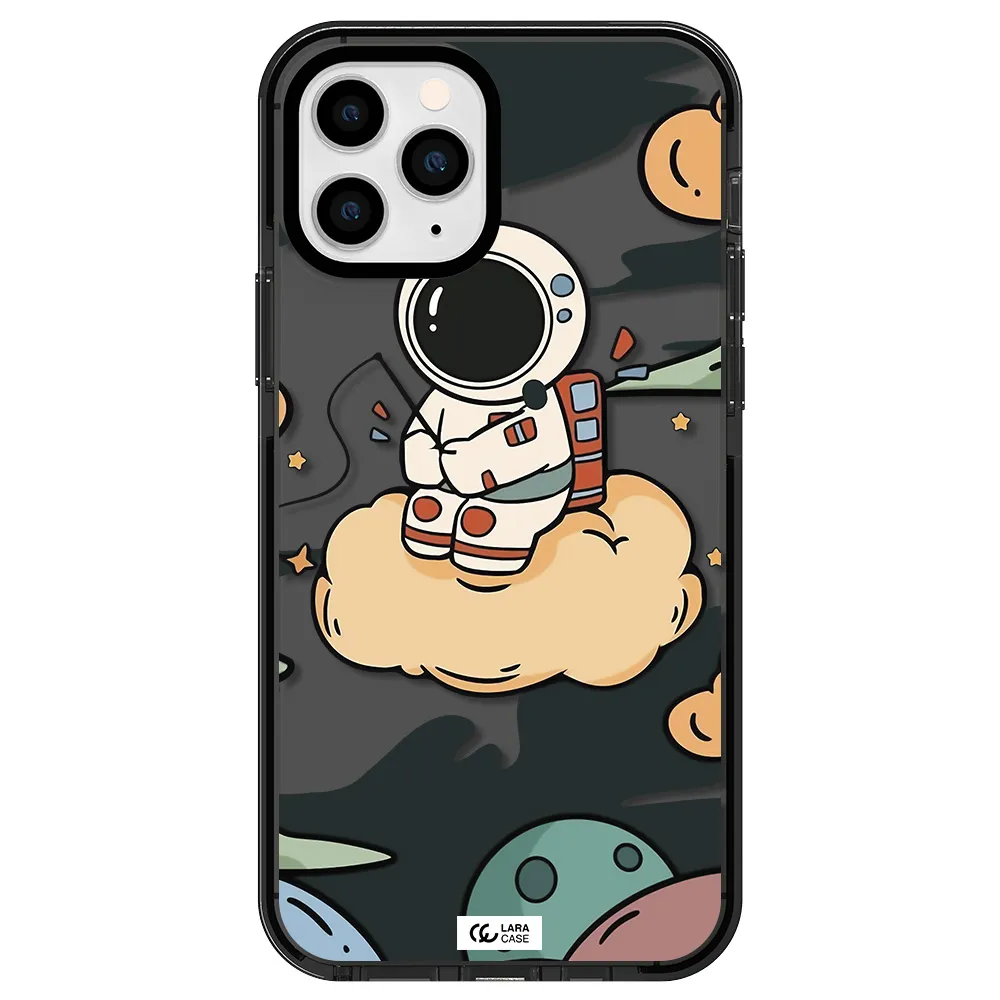 a cartoon astronaut sitting on a cloud Apple iPhone 11 pro impact Smoke Black Case