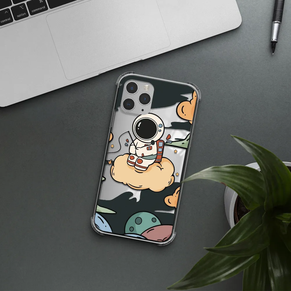a cartoon astronaut sitting on a cloud Apple iPhone 11 pro max Clear PC Case