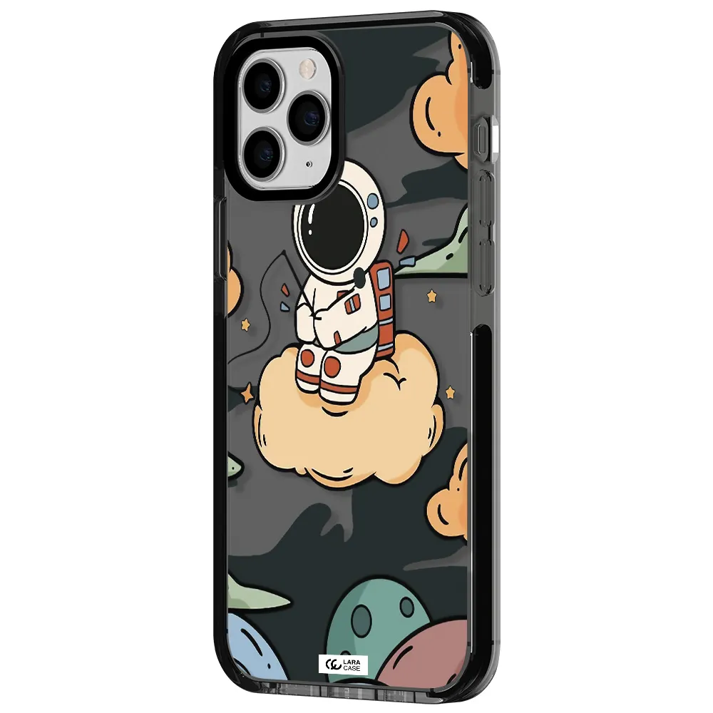 a cartoon astronaut sitting on a cloud Apple iPhone 11 pro max impact Smoke Black Case