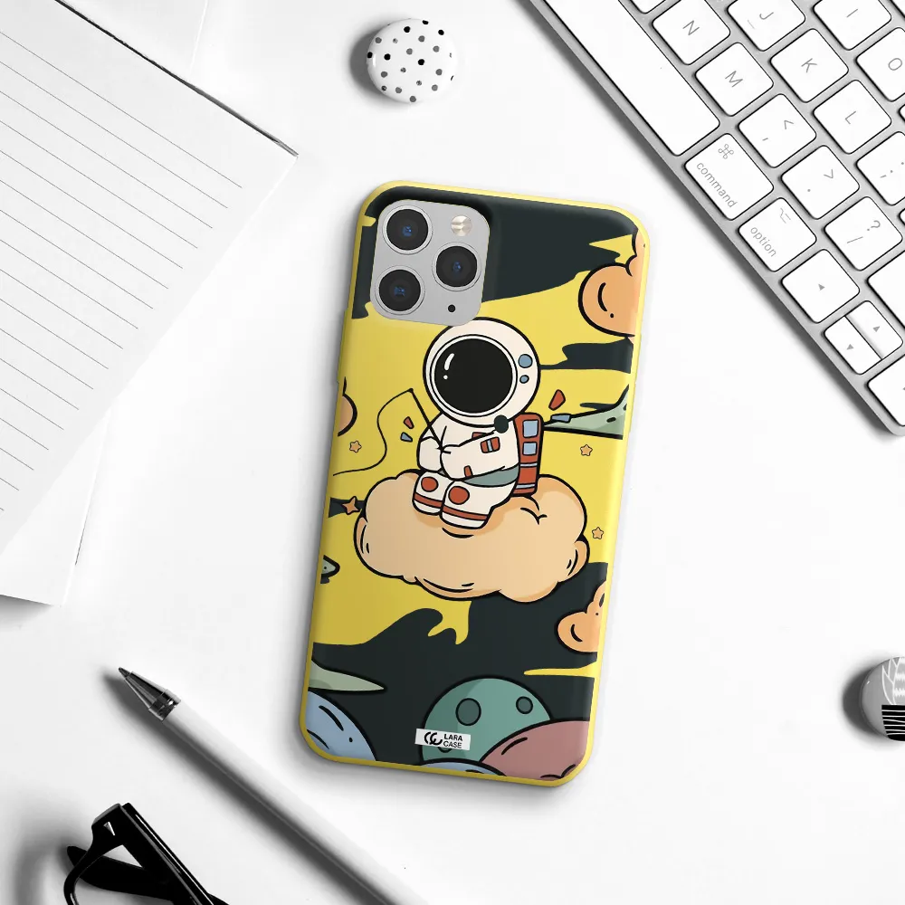 a cartoon astronaut sitting on a cloud Apple iPhone 11 pro max Silicone canary yellow Case