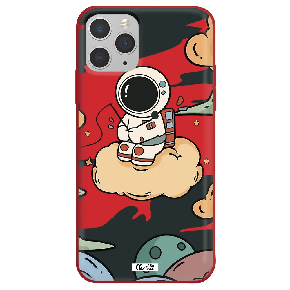 a cartoon astronaut sitting on a cloud Apple iPhone 11 pro max Silicone Imperial Red Case
