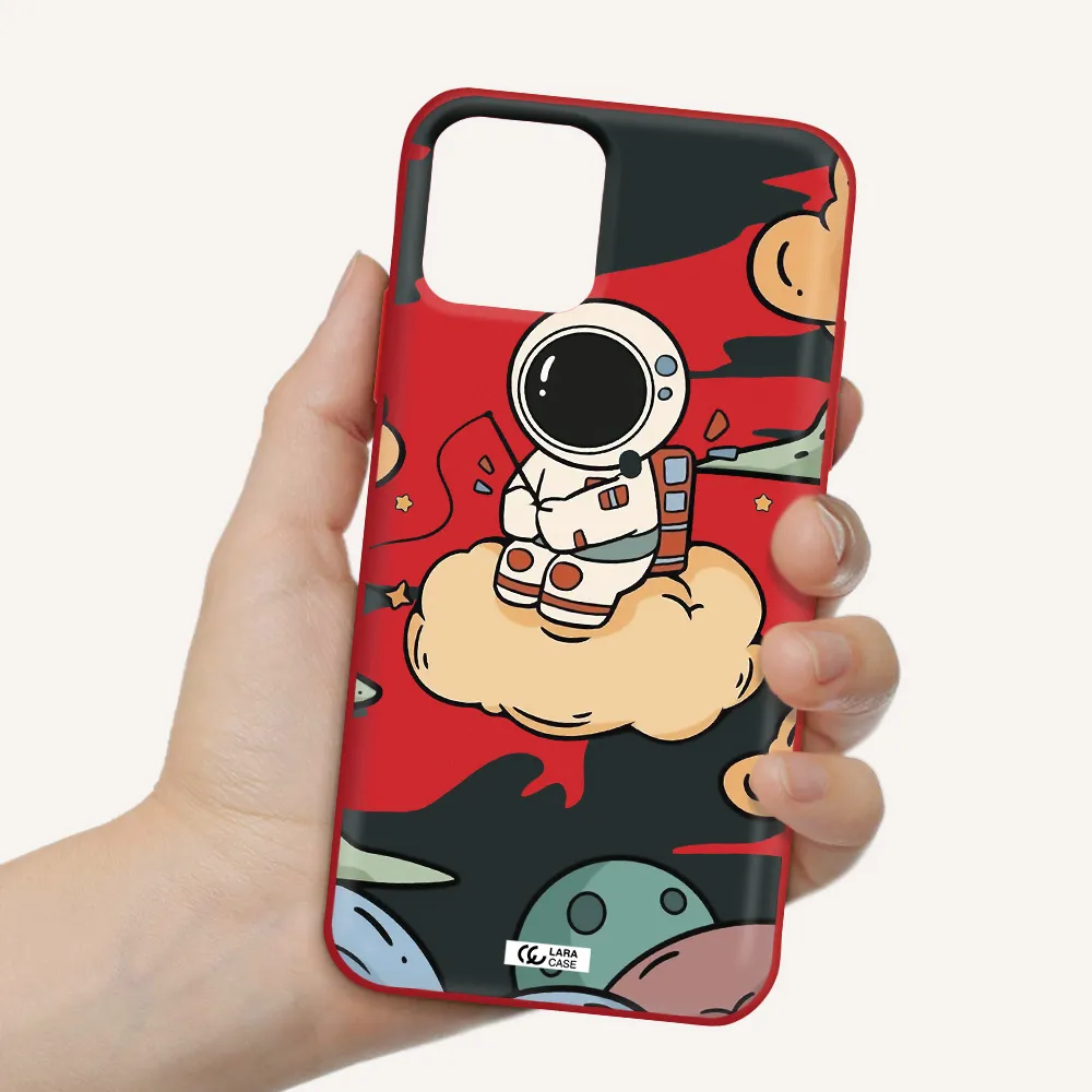 a cartoon astronaut sitting on a cloud Apple iPhone 11 pro max Silicone Imperial Red Case