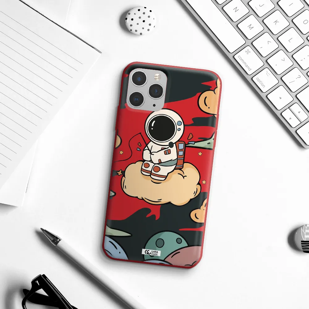 a cartoon astronaut sitting on a cloud Apple iPhone 11 pro max Silicone Imperial Red Case