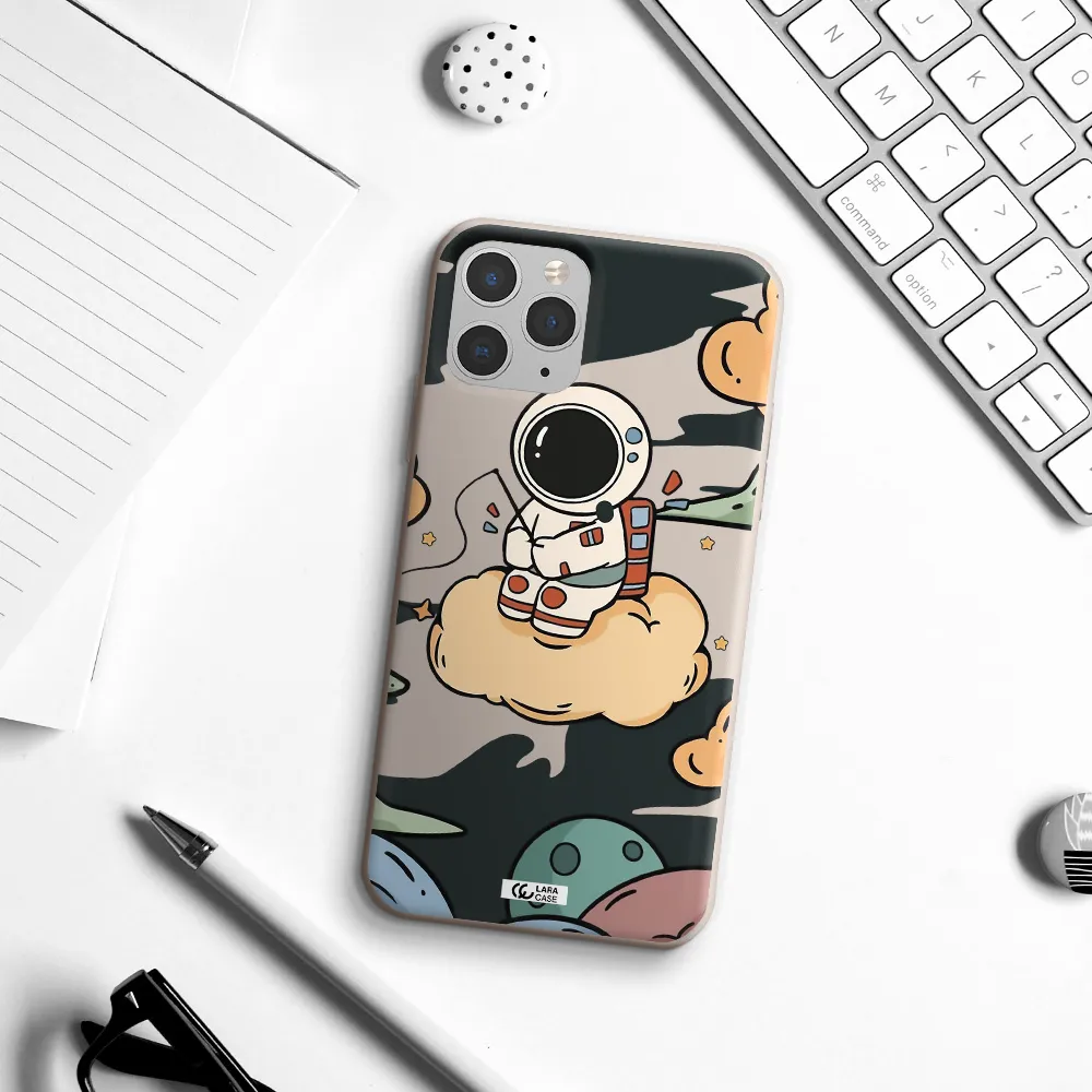 a cartoon astronaut sitting on a cloud Apple iPhone 11 pro max Silicone Stone Case
