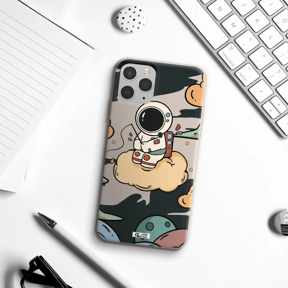 a cartoon astronaut sitting on a cloud Apple iPhone 11 pro Silicone Stone Case