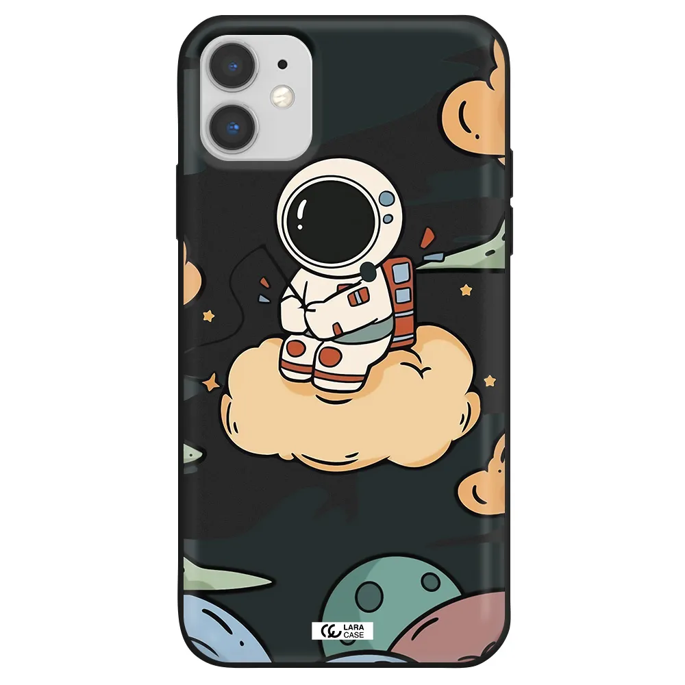 a cartoon astronaut sitting on a cloud Apple iPhone 11 Silicone black Case