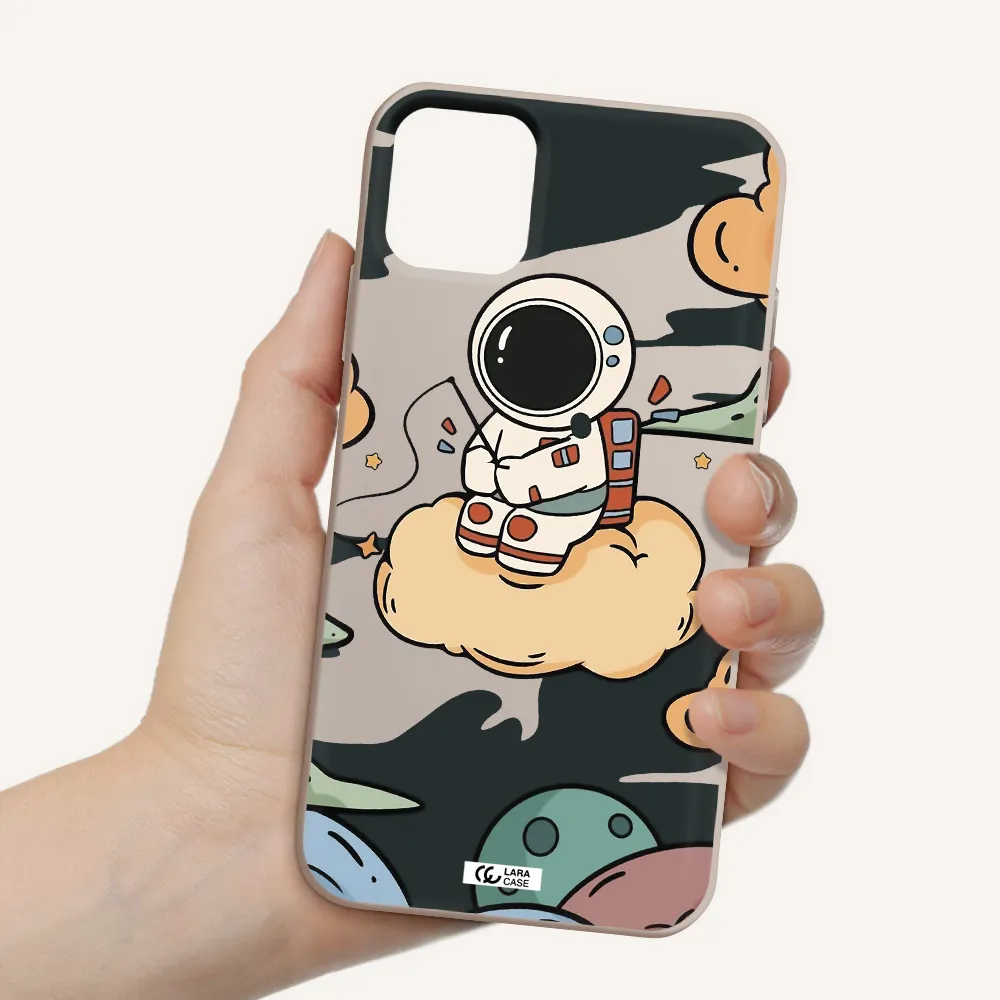 a cartoon astronaut sitting on a cloud Apple iPhone 11 Silicone Stone Case