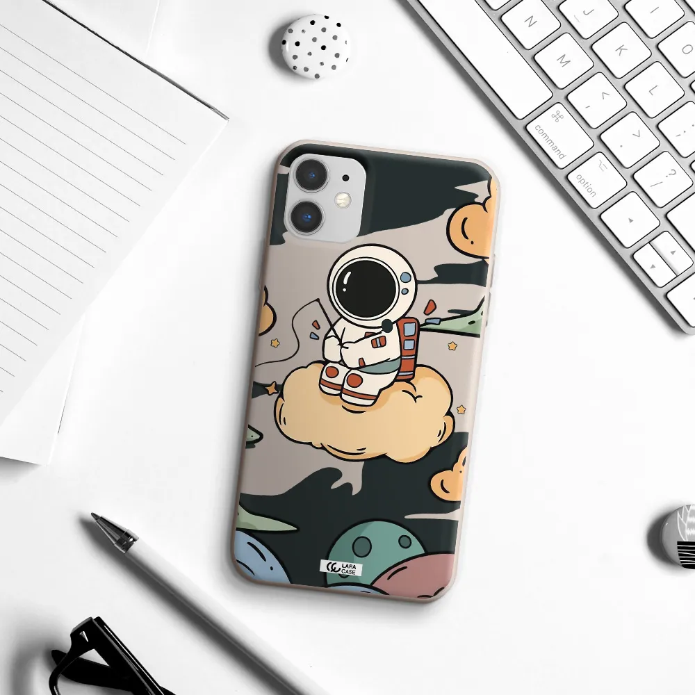 a cartoon astronaut sitting on a cloud Apple iPhone 11 Silicone Stone Case