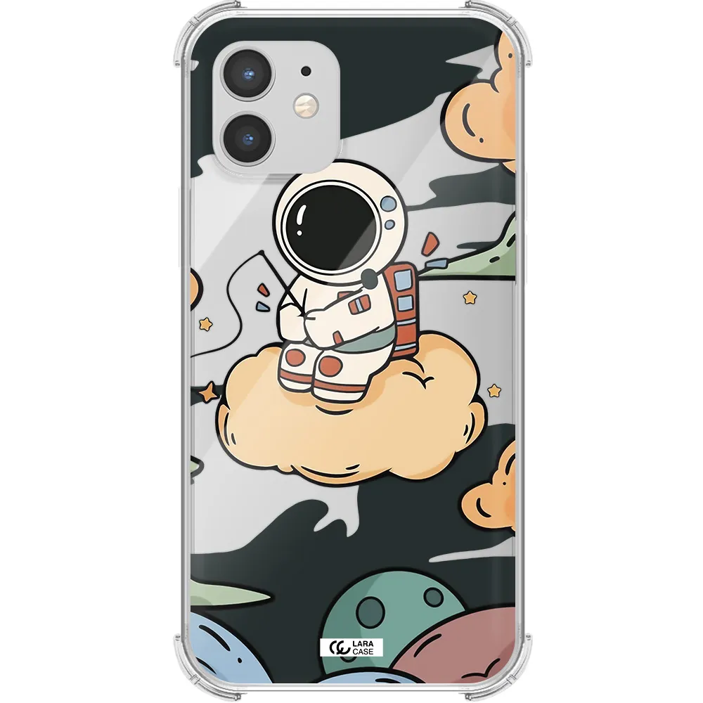 a cartoon astronaut sitting on a cloud Apple iPhone 12 Clear PC Case