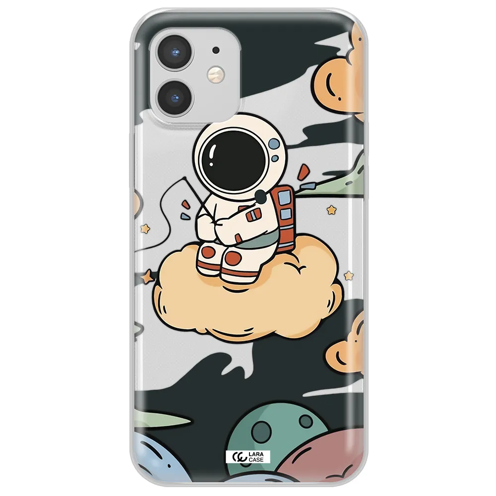 a cartoon astronaut sitting on a cloud Apple iPhone 12 Clear TPU Case
