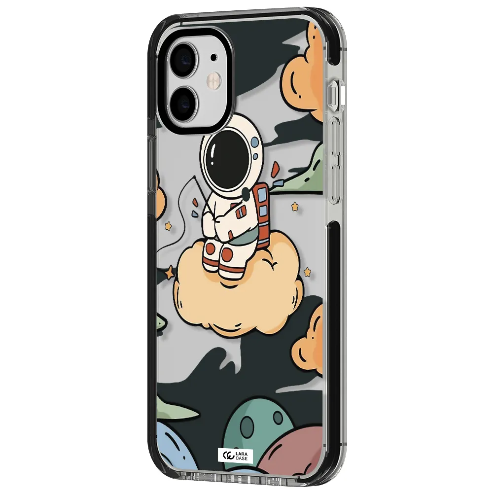 a cartoon astronaut sitting on a cloud Apple iPhone 12 impact black border Case