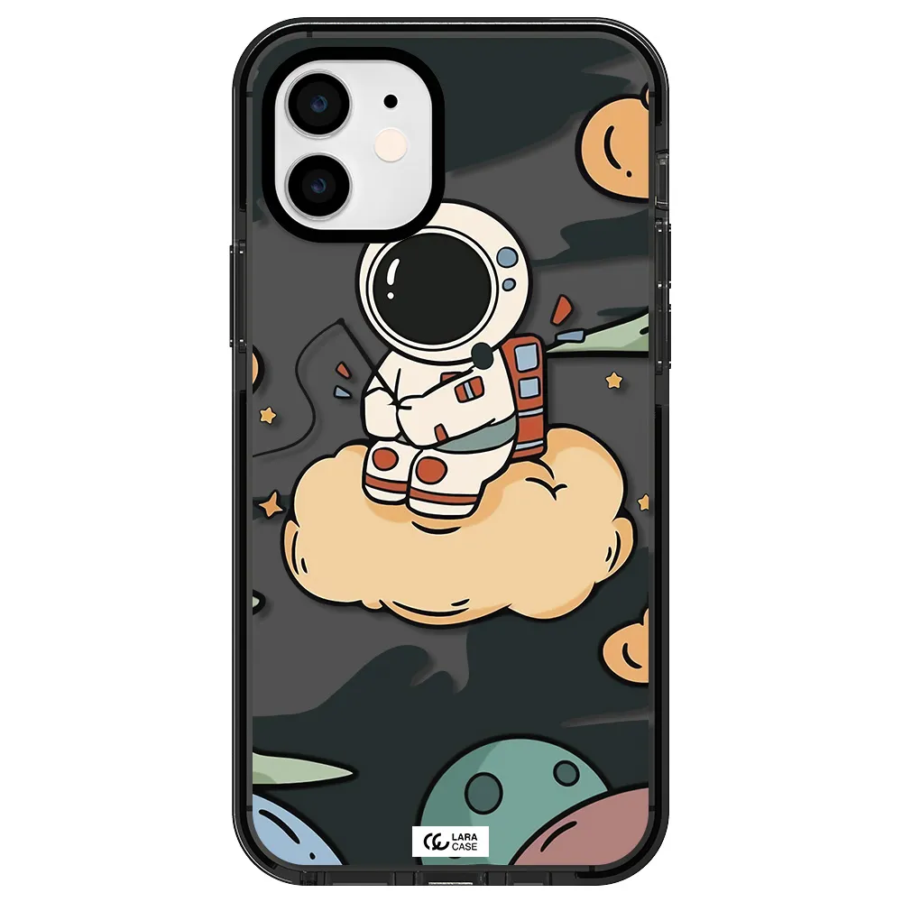 a cartoon astronaut sitting on a cloud Apple iPhone 12 impact Smoke Black Case