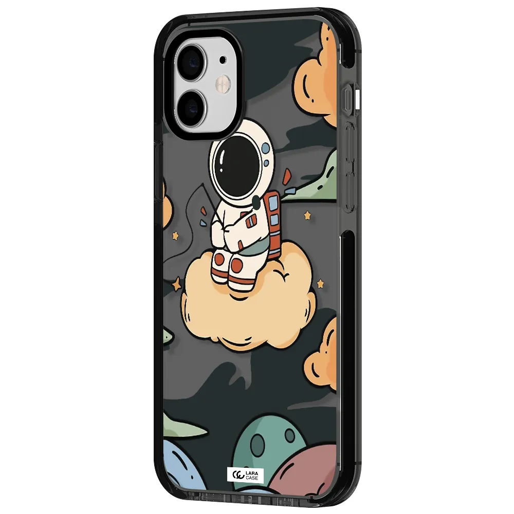 a cartoon astronaut sitting on a cloud Apple iPhone 12 impact Smoke Black Case