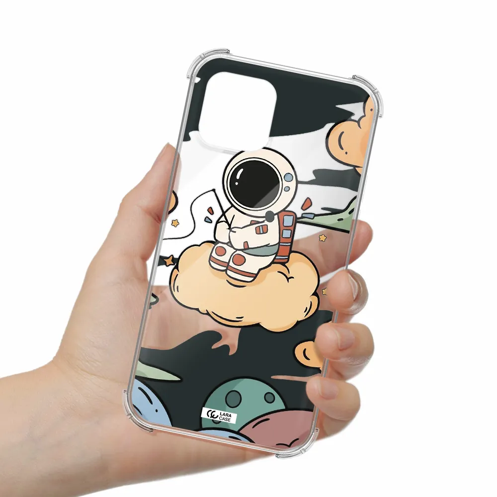 a cartoon astronaut sitting on a cloud Apple iPhone 12 mini Clear PC Case