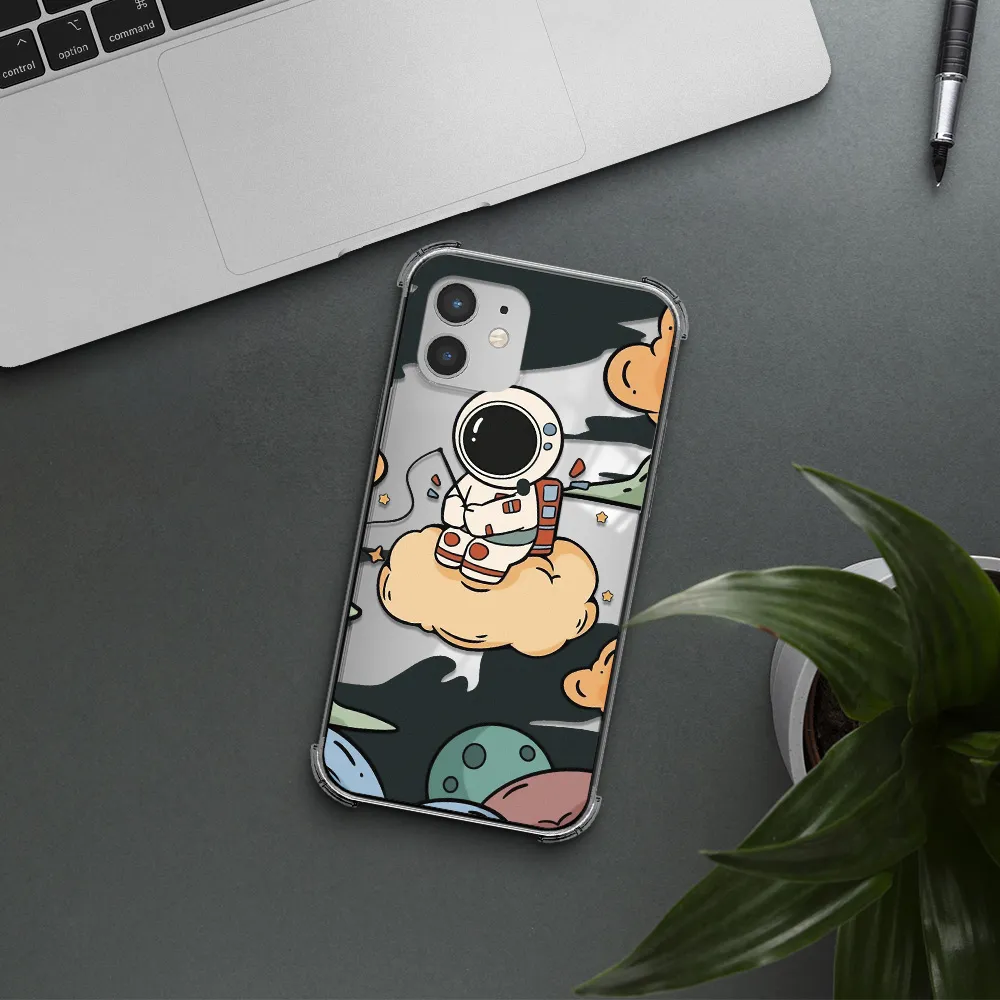 a cartoon astronaut sitting on a cloud Apple iPhone 12 mini Clear PC Case