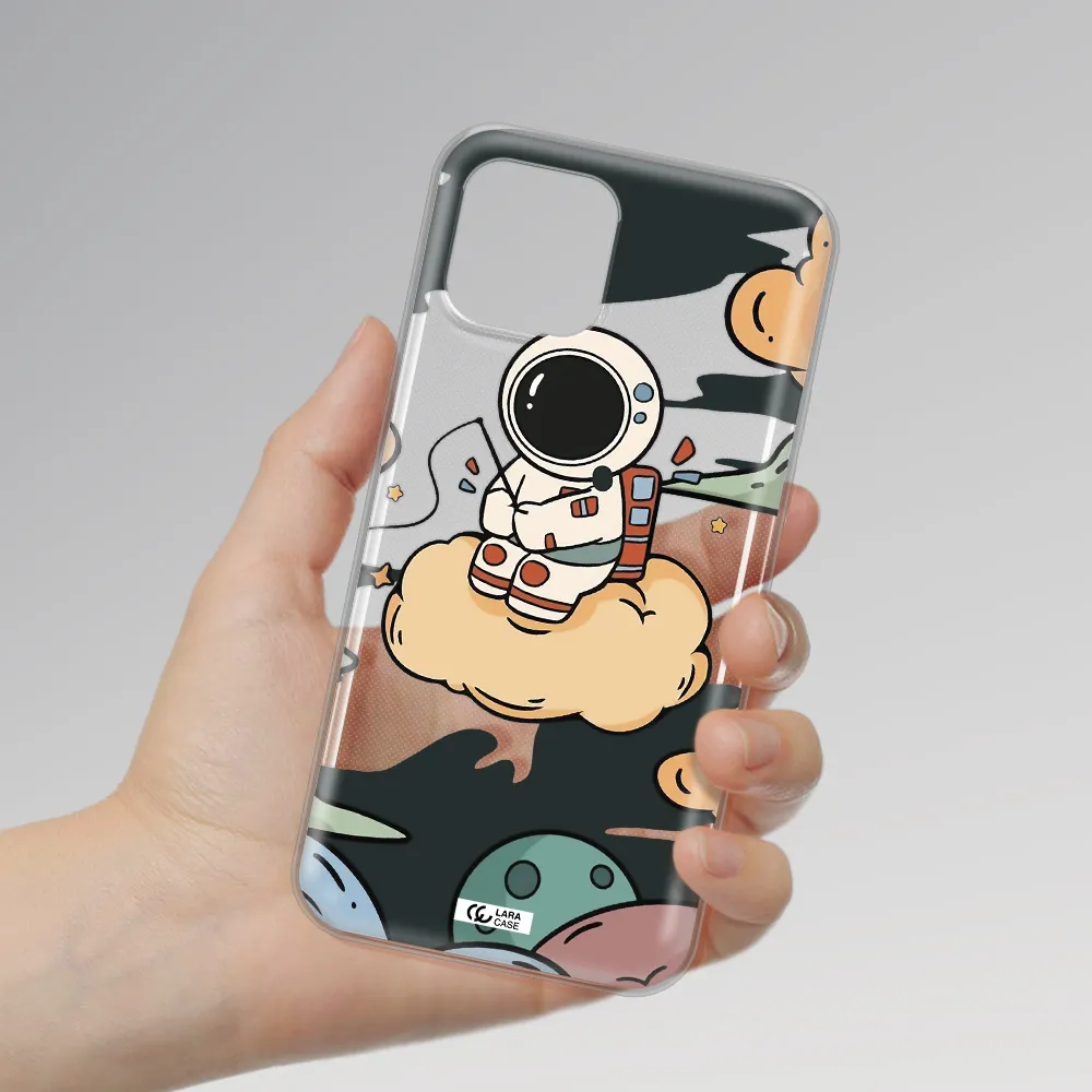 a cartoon astronaut sitting on a cloud Apple iPhone 12 mini Clear TPU Case