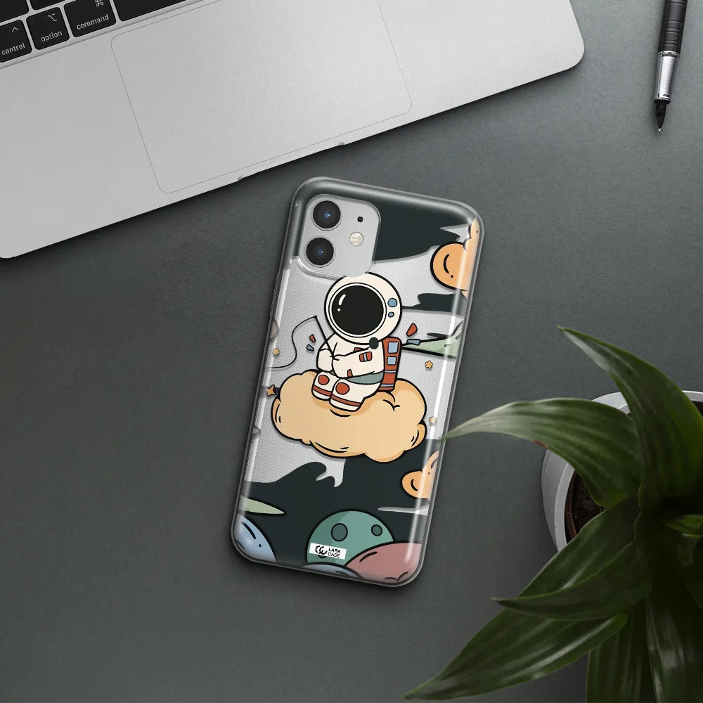 a cartoon astronaut sitting on a cloud Apple iPhone 12 mini Clear TPU Case