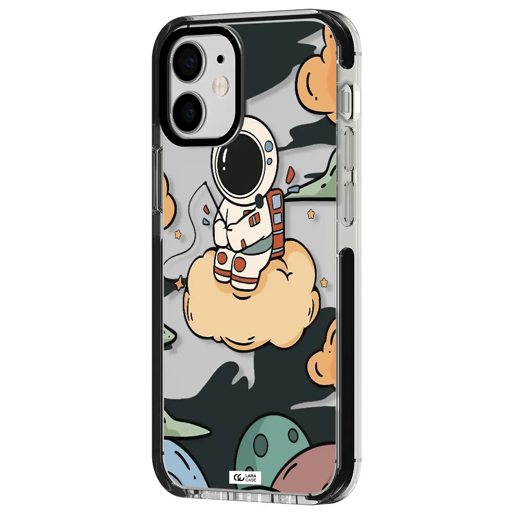 a cartoon astronaut sitting on a cloud Apple iPhone 12 mini impact black border Case
