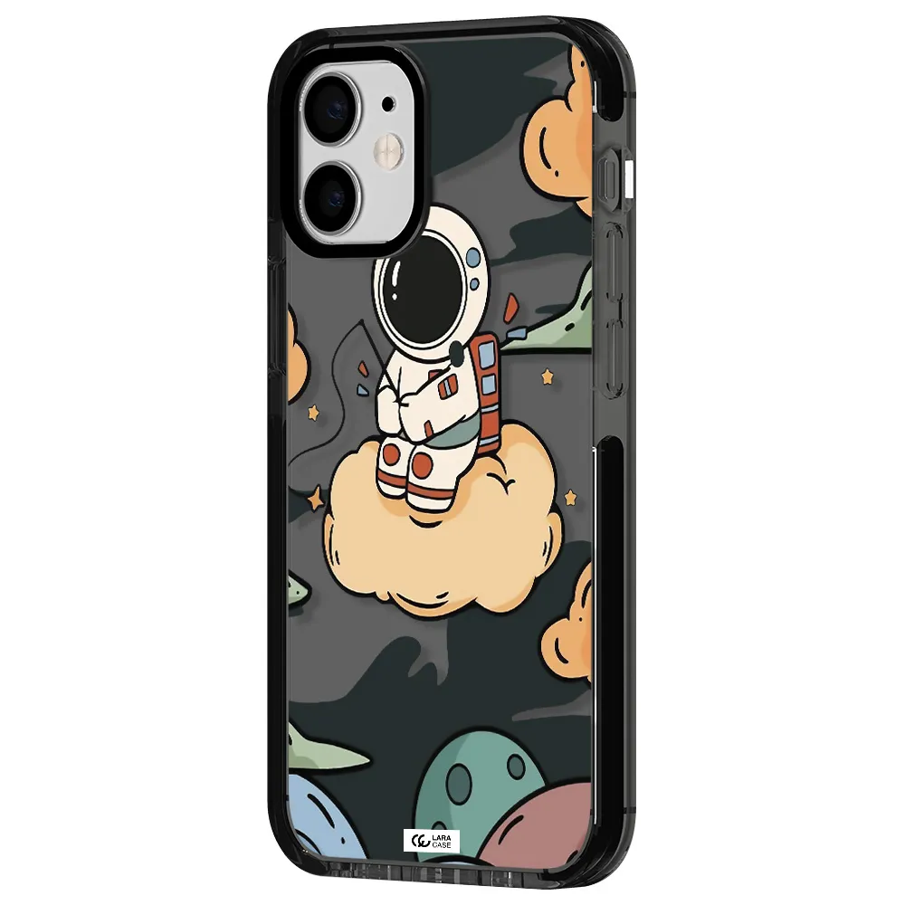 a cartoon astronaut sitting on a cloud Apple iPhone 12 mini impact Smoke Black Case