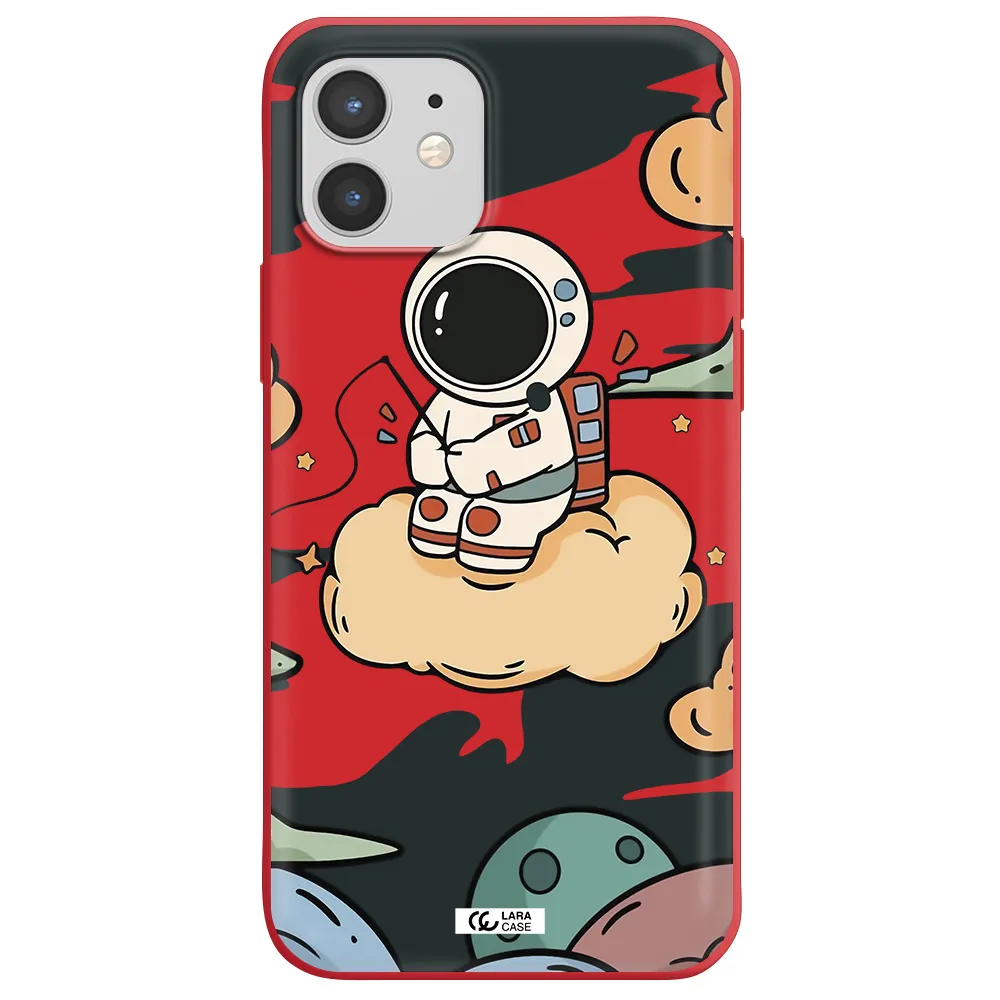 a cartoon astronaut sitting on a cloud Apple iPhone 12 mini Silicone Imperial Red Case