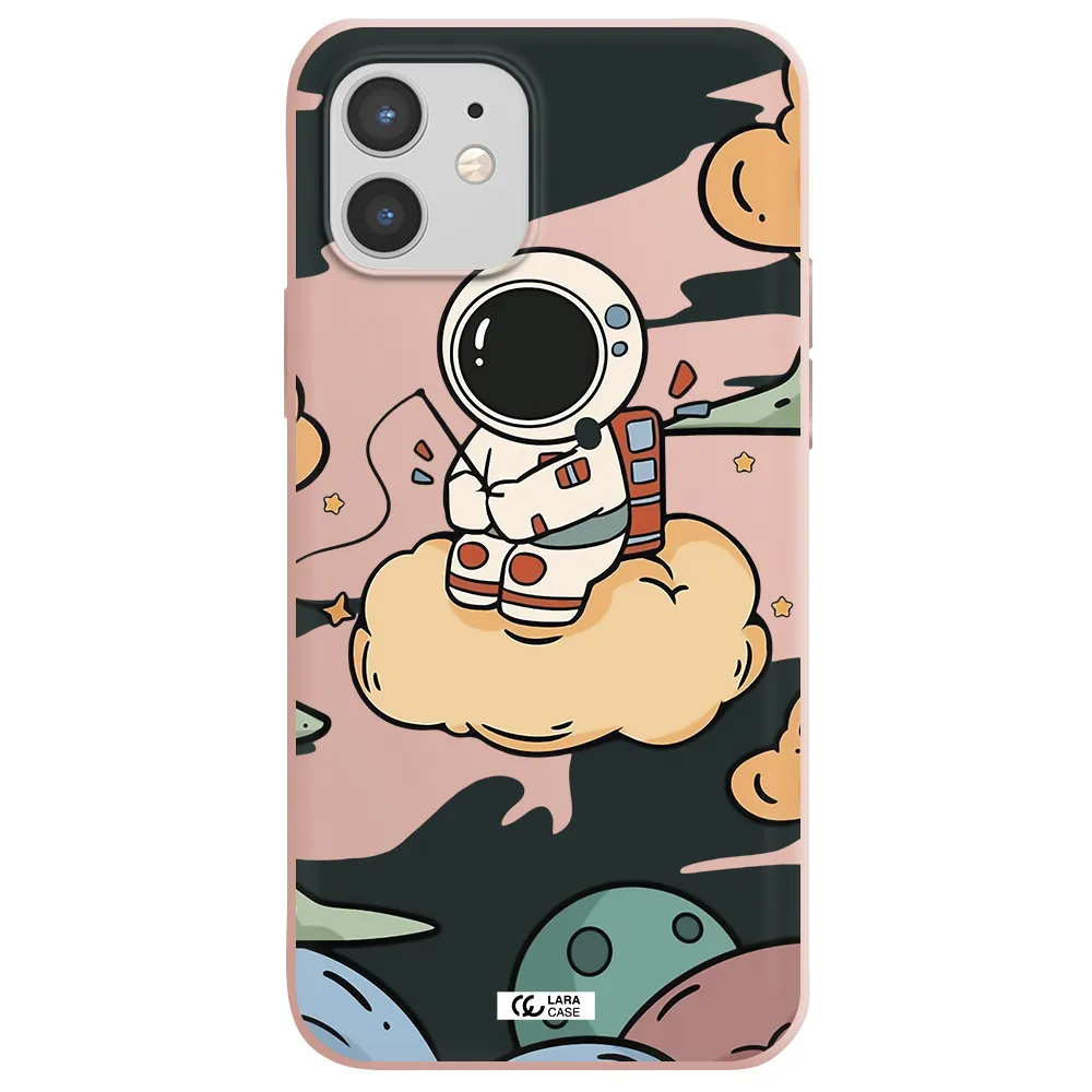a cartoon astronaut sitting on a cloud Apple iPhone 12 mini Silicone pastel pink Case