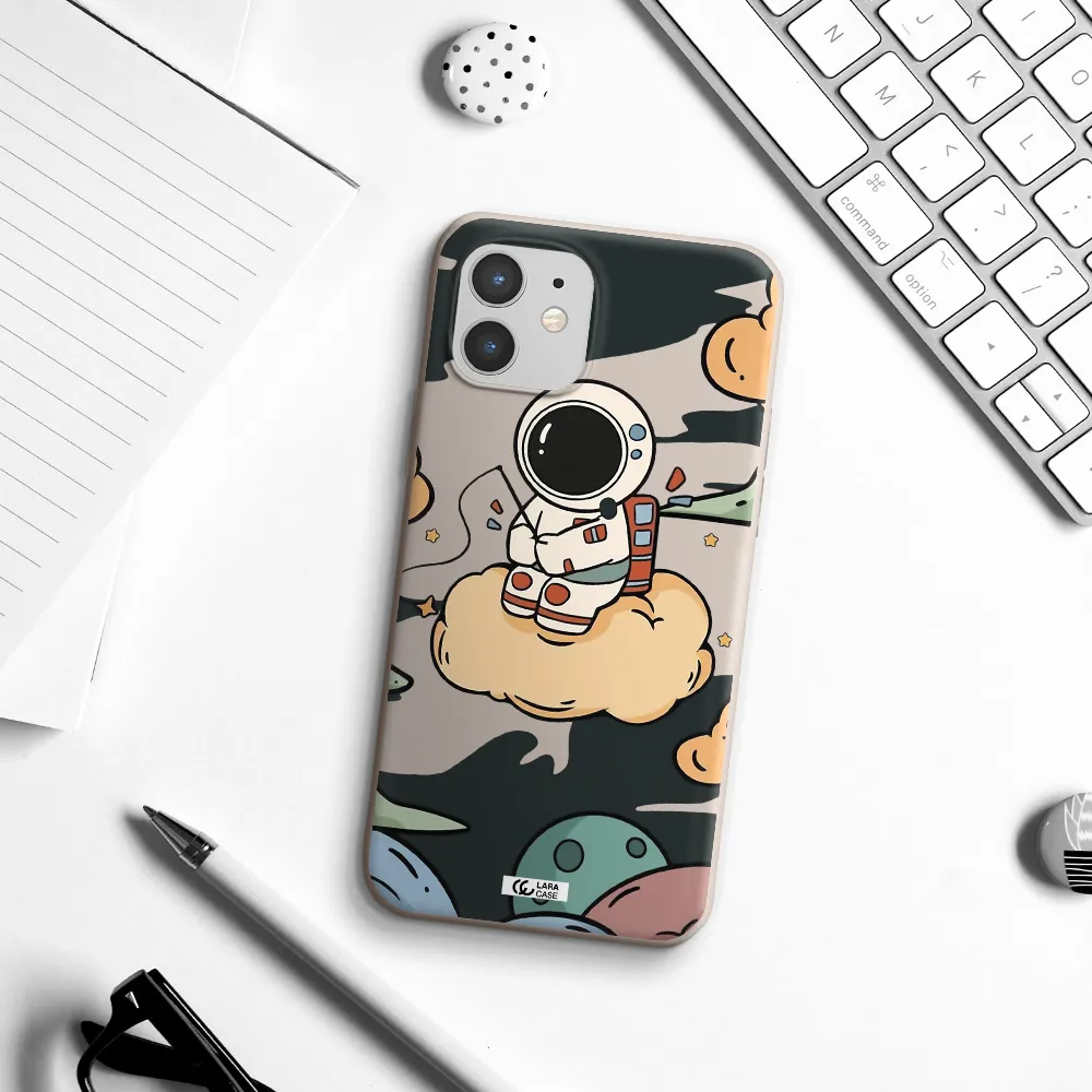 a cartoon astronaut sitting on a cloud Apple iPhone 12 mini Silicone Stone Case