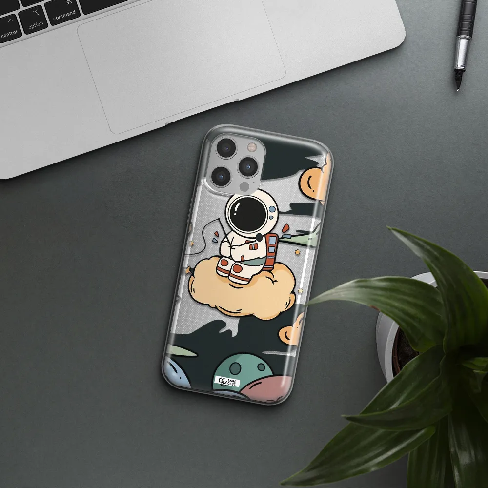 a cartoon astronaut sitting on a cloud Apple iPhone 12 pro Clear TPU Case