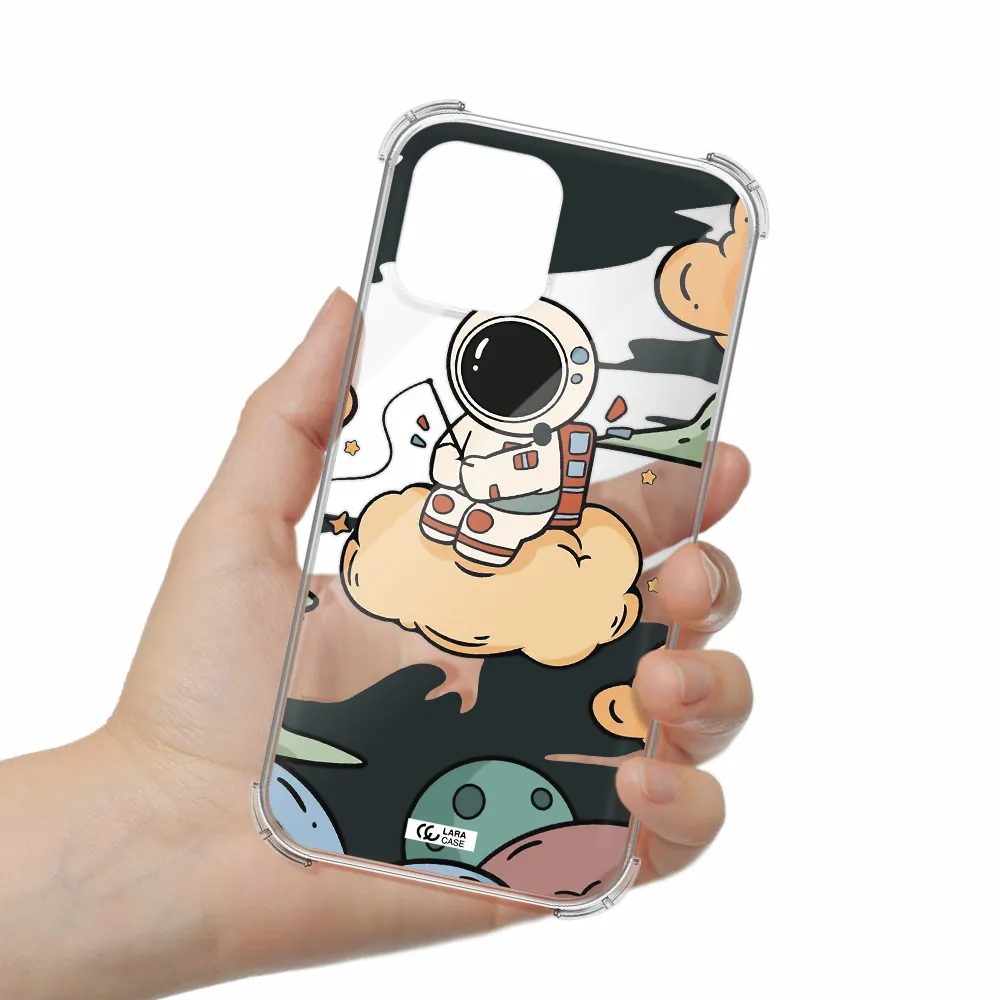 a cartoon astronaut sitting on a cloud Apple iPhone 12 pro max Clear PC Case