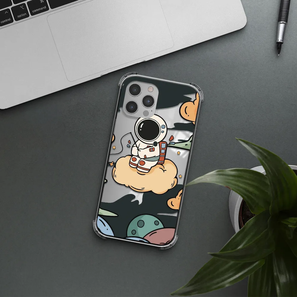 a cartoon astronaut sitting on a cloud Apple iPhone 12 pro max Clear PC Case