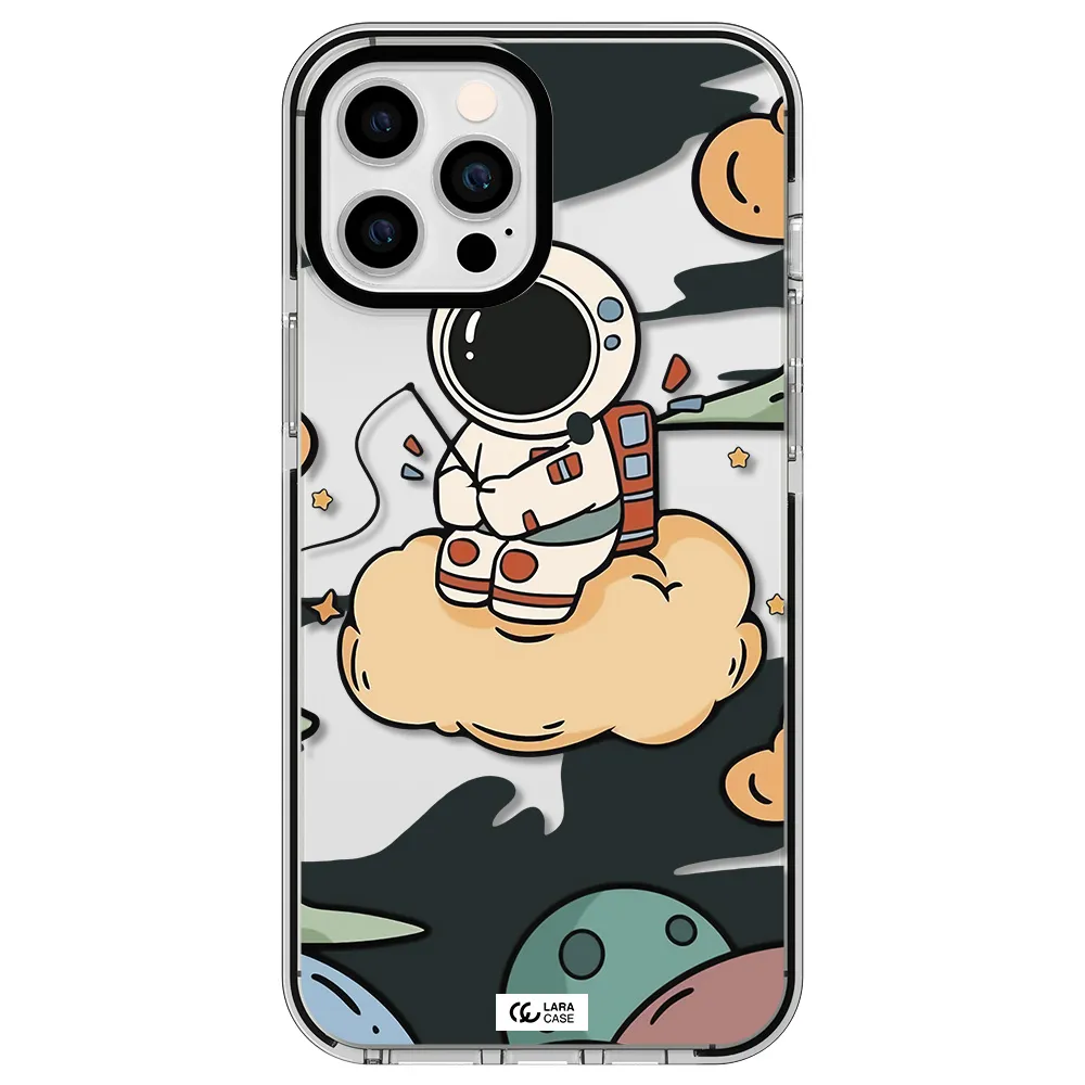 a cartoon astronaut sitting on a cloud Apple iPhone 12 pro max impact black border Case
