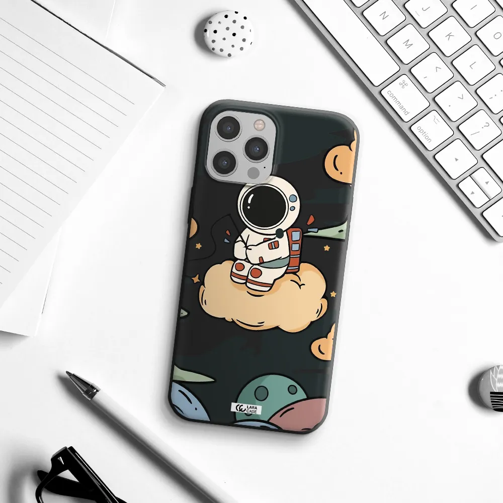 a cartoon astronaut sitting on a cloud Apple iPhone 12 pro Silicone black Case
