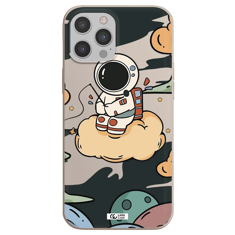 a cartoon astronaut sitting on a cloud Apple iPhone 12 pro Silicone Stone Case
