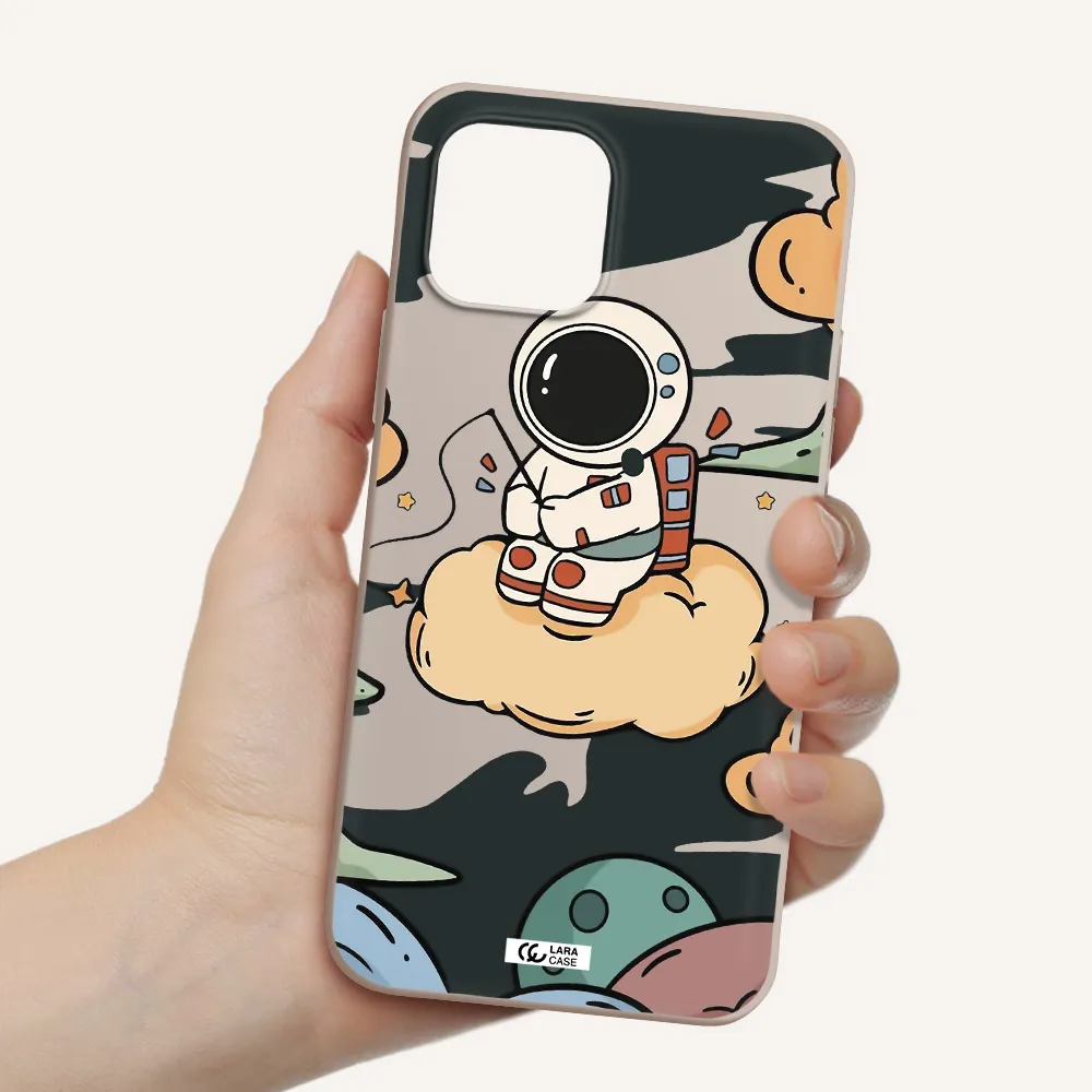 a cartoon astronaut sitting on a cloud Apple iPhone 12 Silicone Stone Case