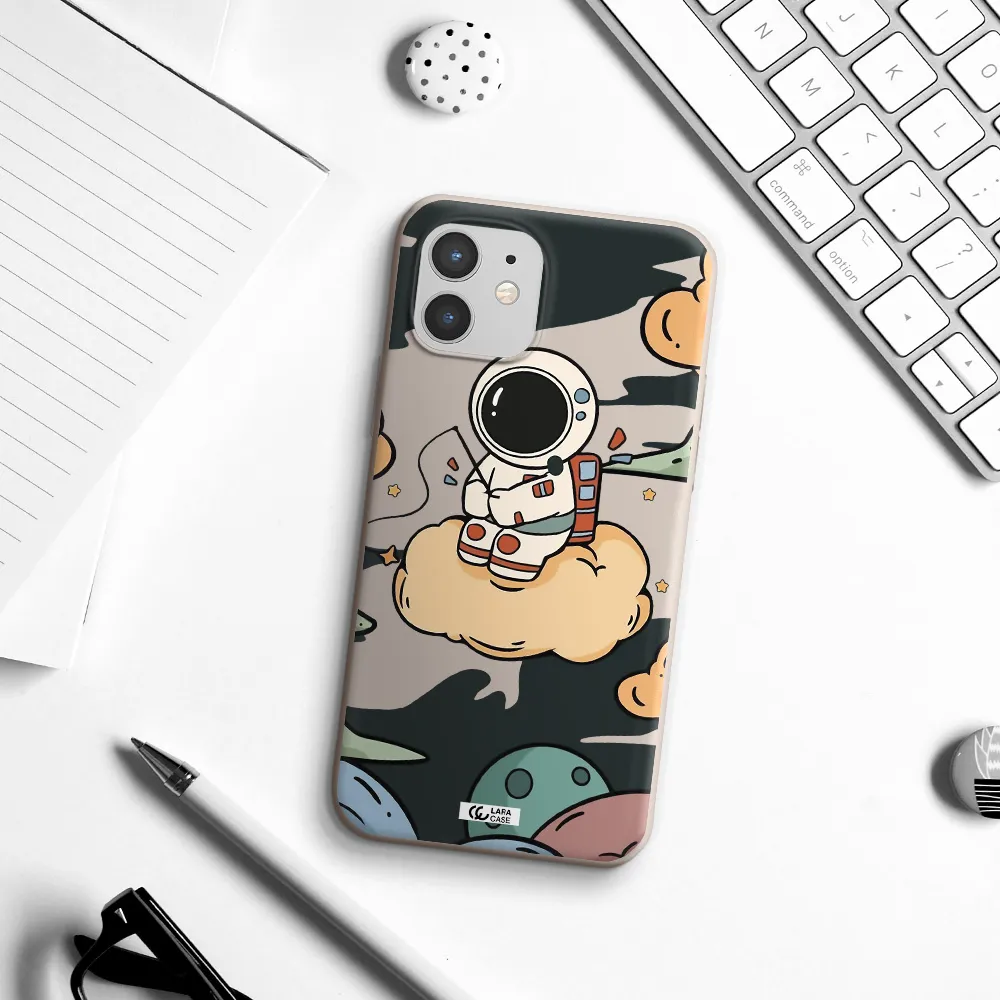 a cartoon astronaut sitting on a cloud Apple iPhone 12 Silicone Stone Case