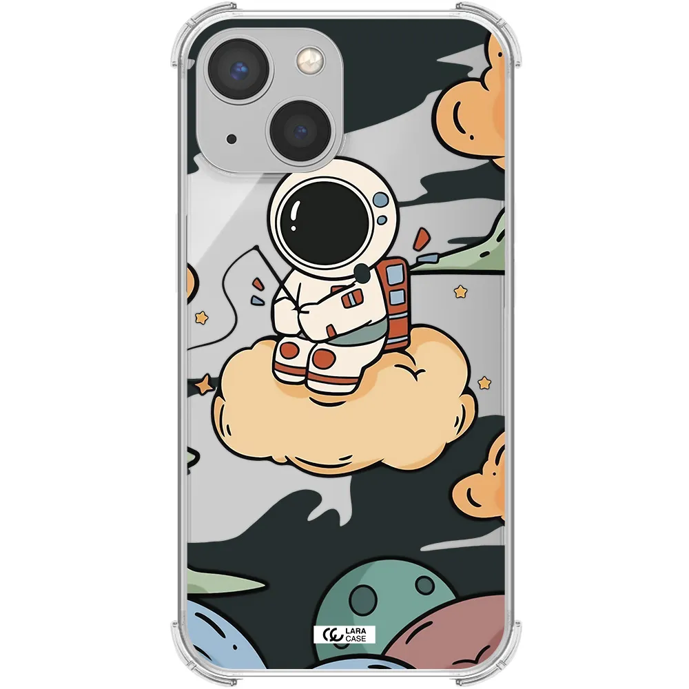 a cartoon astronaut sitting on a cloud Apple iPhone 13 Clear PC Case