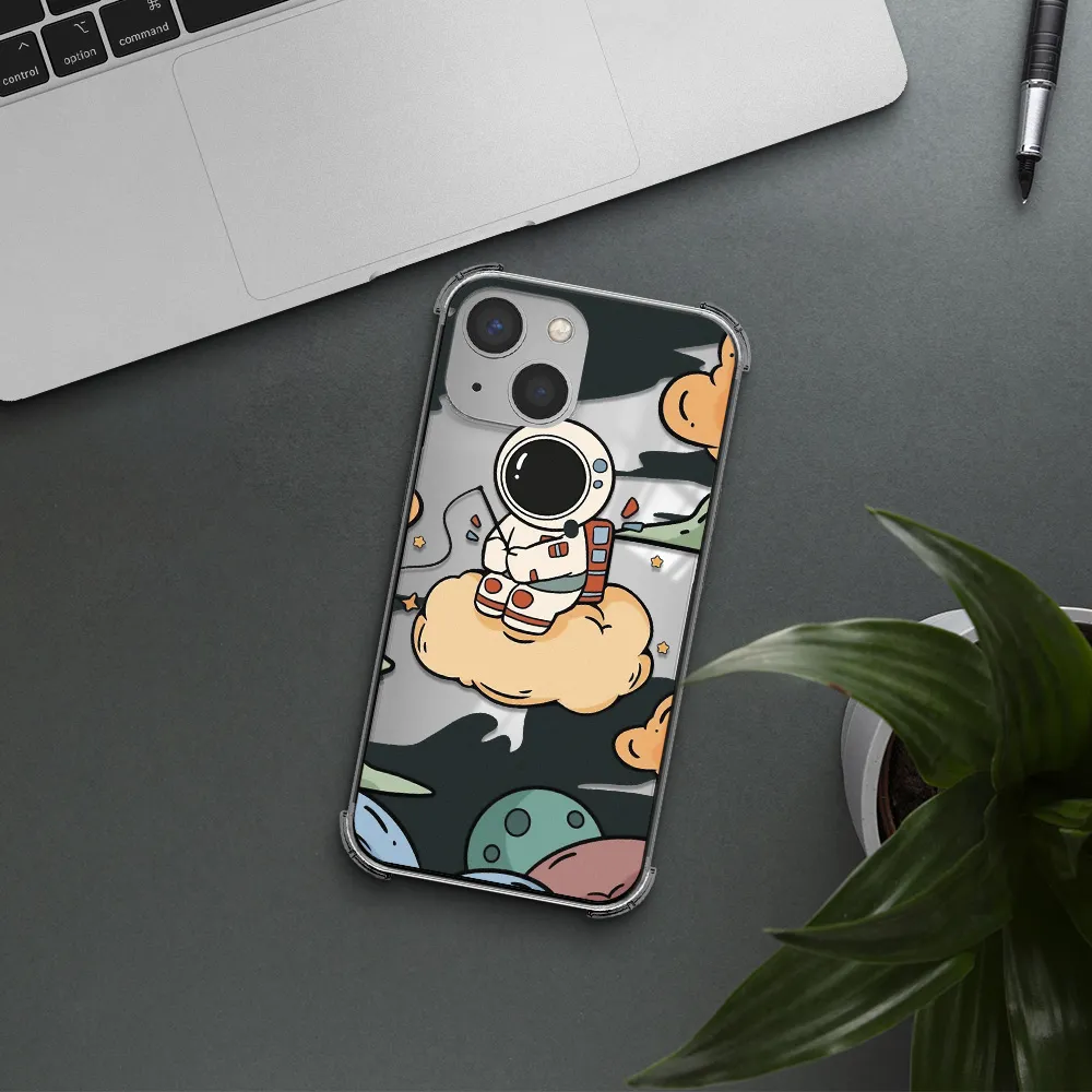 a cartoon astronaut sitting on a cloud Apple iPhone 13 Clear PC Case