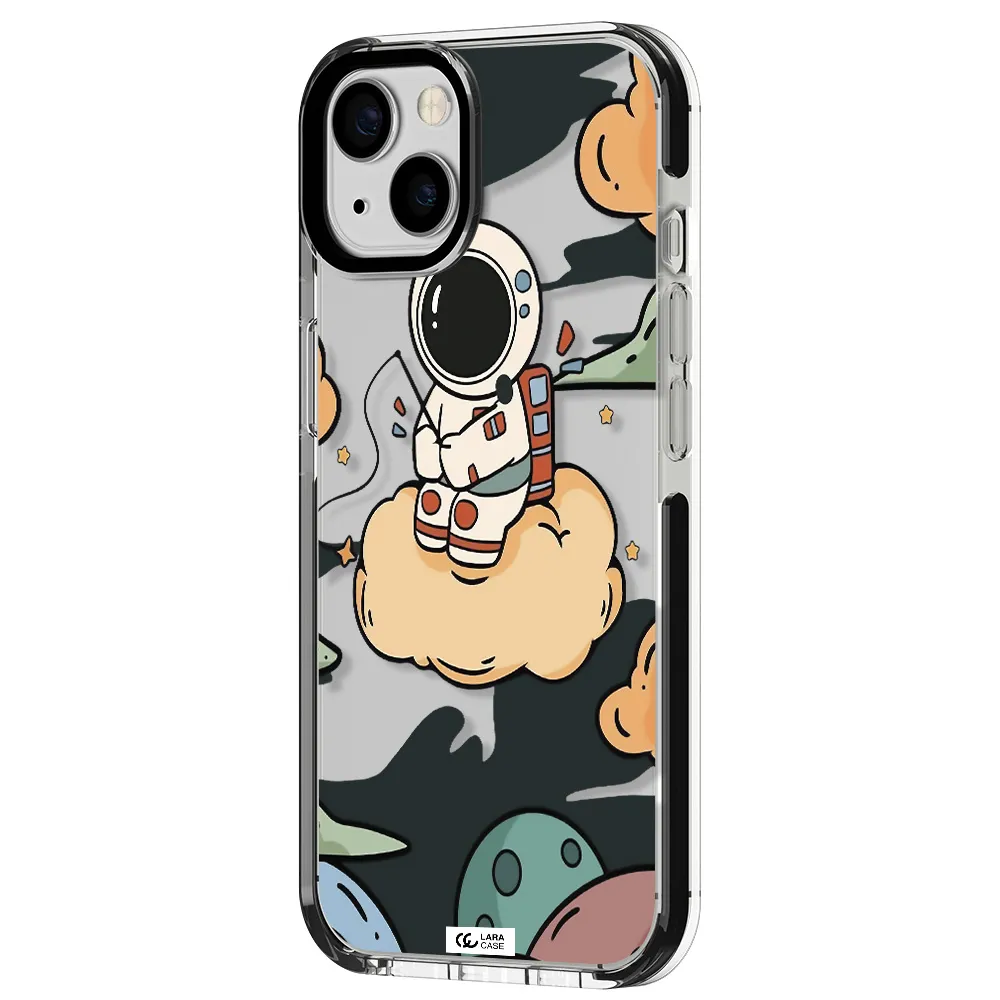 a cartoon astronaut sitting on a cloud Apple iPhone 13 impact black border Case