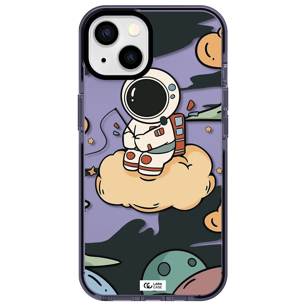 a cartoon astronaut sitting on a cloud Apple iPhone 13 impact Lilac Case