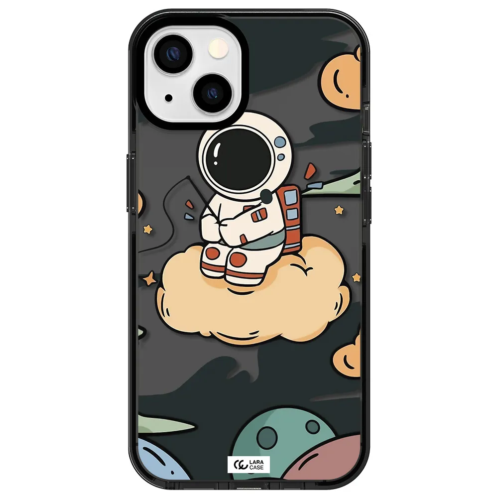 a cartoon astronaut sitting on a cloud Apple iPhone 13 impact Smoke Black Case