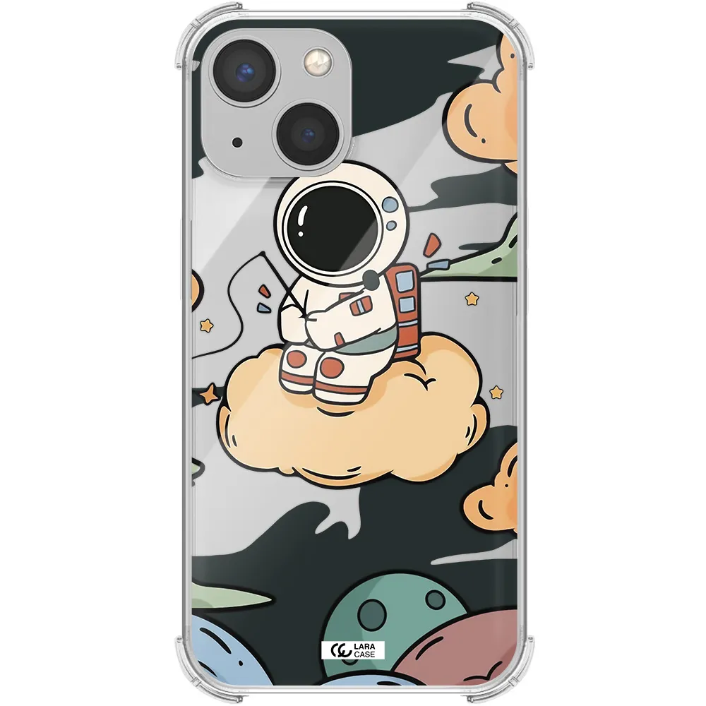a cartoon astronaut sitting on a cloud Apple iPhone 13 mini Clear PC Case