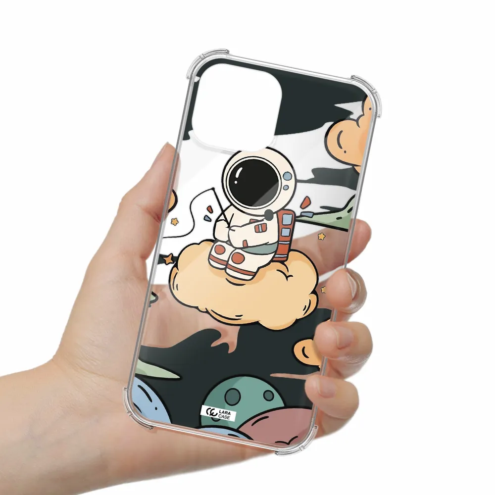 a cartoon astronaut sitting on a cloud Apple iPhone 13 mini Clear PC Case
