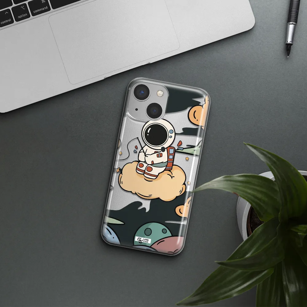 a cartoon astronaut sitting on a cloud Apple iPhone 13 mini Clear TPU Case