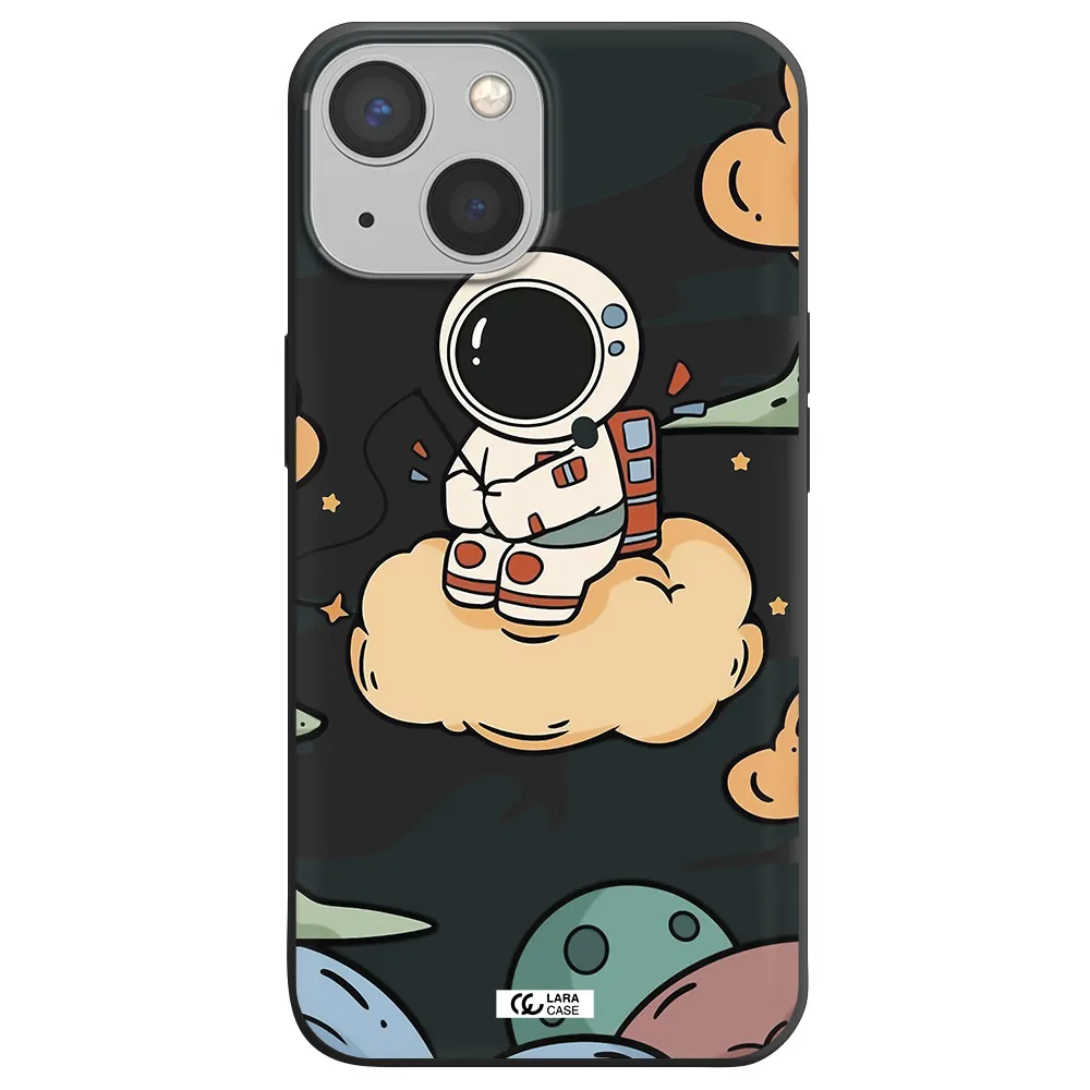 a cartoon astronaut sitting on a cloud Apple iPhone 13 mini Silicone black Case