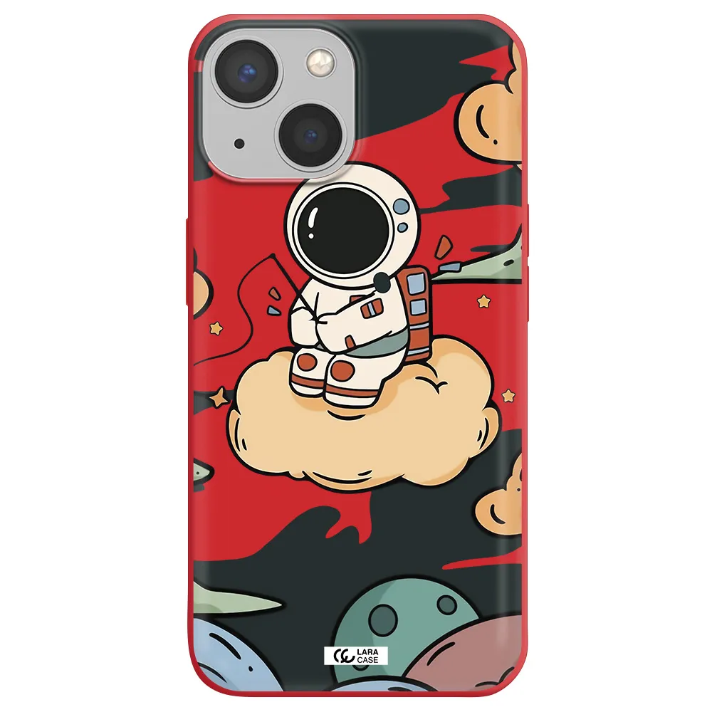 a cartoon astronaut sitting on a cloud Apple iPhone 13 mini Silicone Imperial Red Case