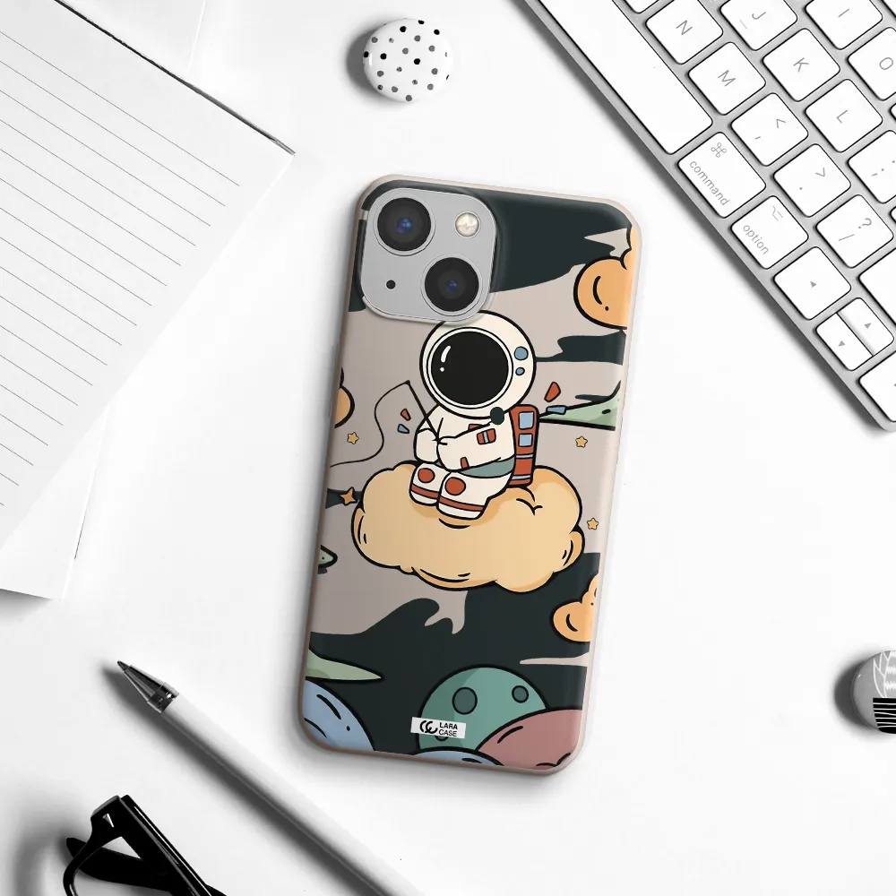 a cartoon astronaut sitting on a cloud Apple iPhone 13 mini Silicone Stone Case