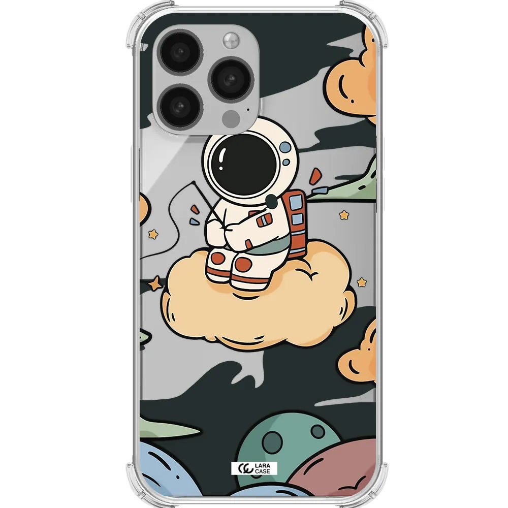 a cartoon astronaut sitting on a cloud Apple iPhone 13 Pro Clear PC Case