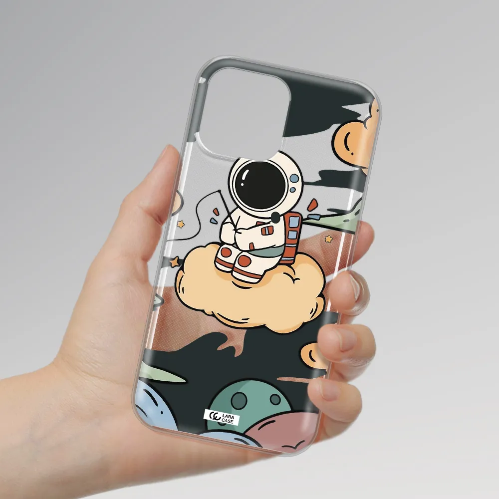 a cartoon astronaut sitting on a cloud Apple iPhone 13 Pro Clear TPU Case